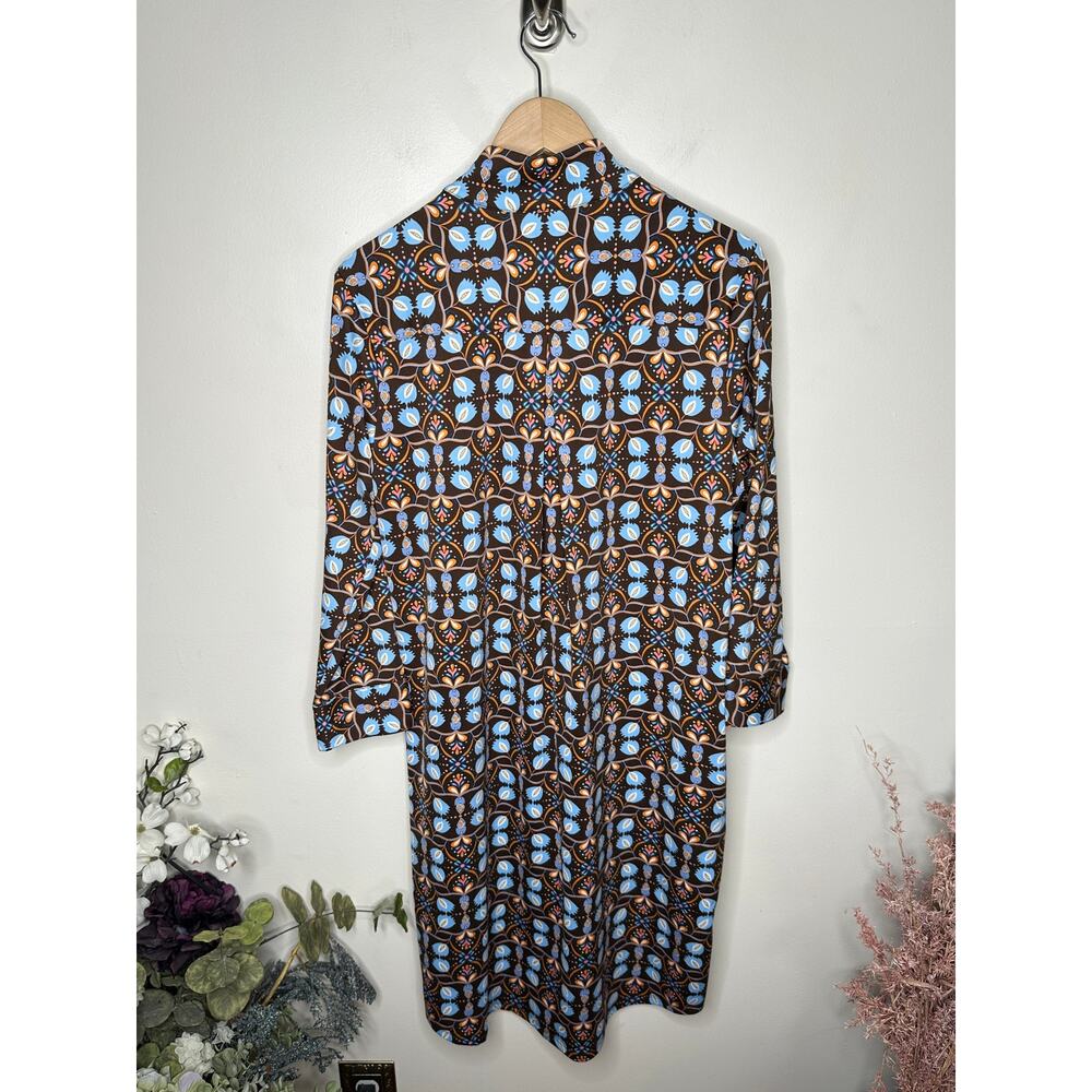 J. Mclaughlin Berlin Dress Atlas Tile Blue Brown Catalina Cloth Sz M $238 {Bb39} View 3